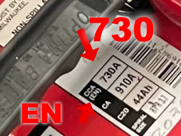 Optimaバッテリー　EN規格　CCA値