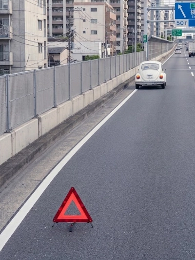 高速道路に三角表示板を置いたAI生成イラスト
